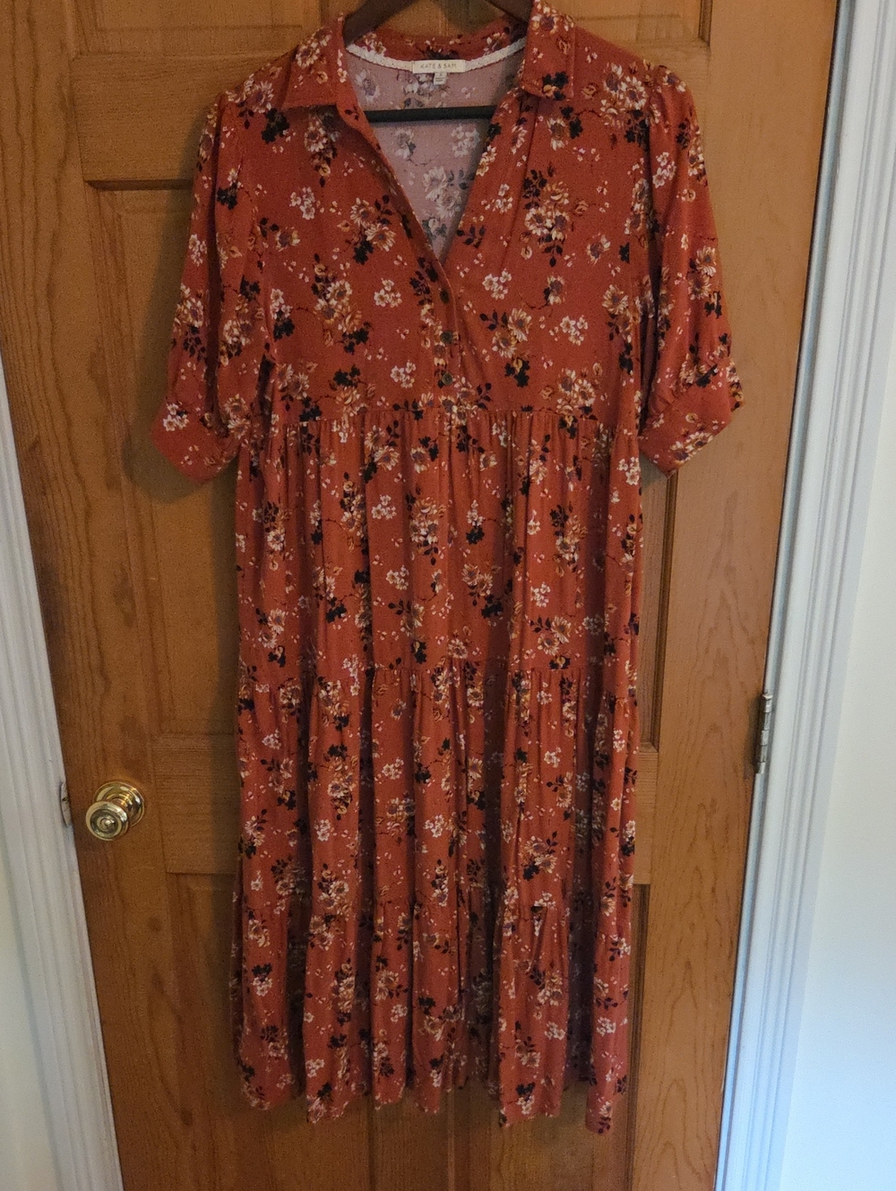 Floral Tiered Midi Dress in Rust